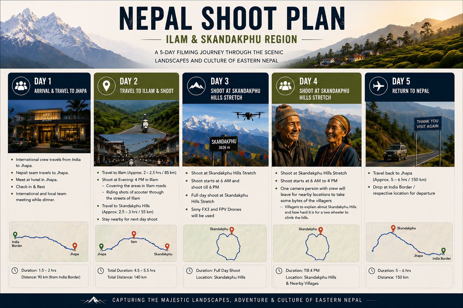 Nepal film production rates: the Ilam and Sandakpur shoot-plan behind the worked-example production budget.