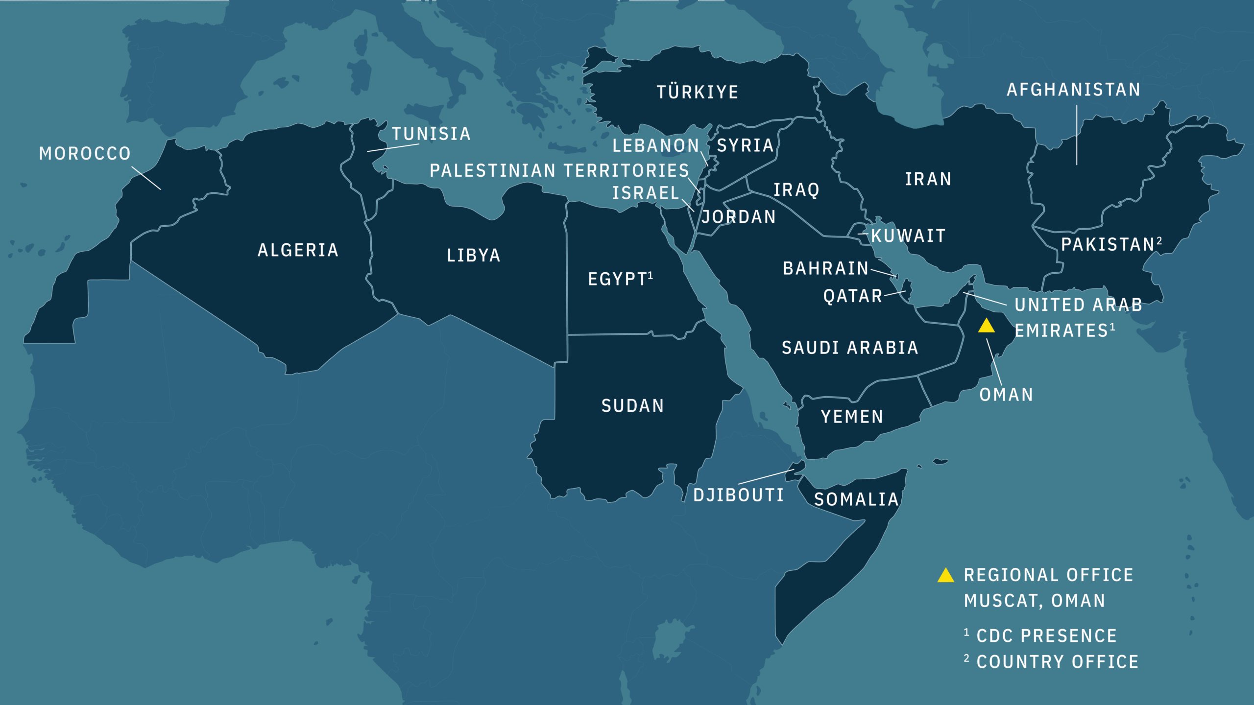 MENA film production hub map showing execution territories across Turkey, Iran, Egypt, Jordan, Saudi Arabia, Morocco and Tunisia